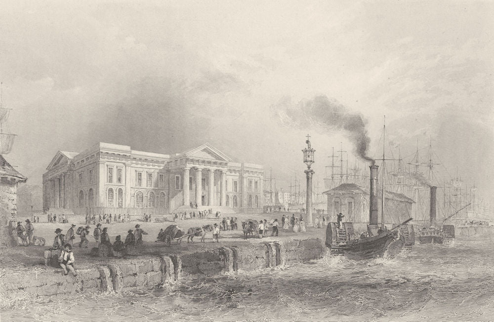 Greenock, with the custom house. Scotland. BARTLETT 1842 old antique print